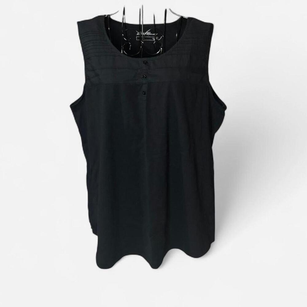 Eddie Bauer Black Pleated Pintuck Sleeveless Top 2XL Sleeveless Shell Button